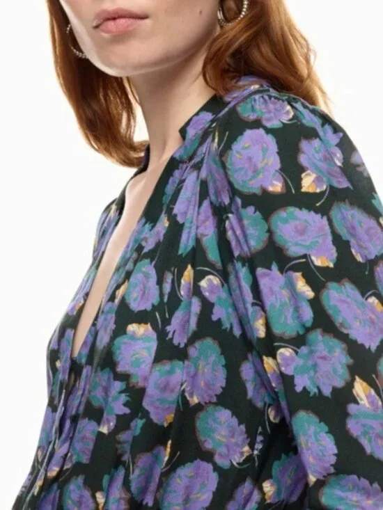 Zadig & Voltaire Reveal Roses Mini Dress Drop Waist V neck Lavender Floral wrap - Picture 7 of 10